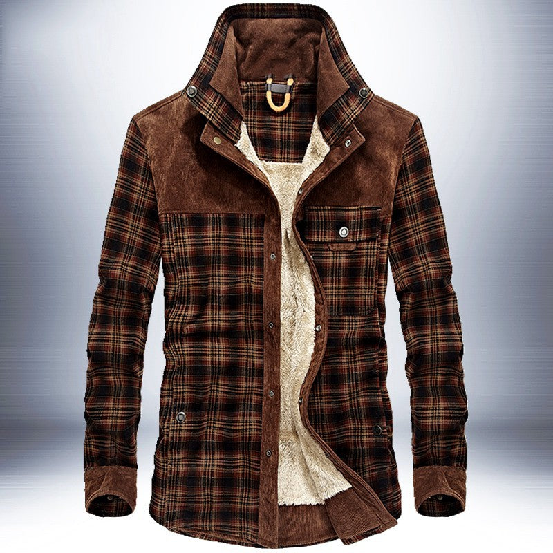 Winter Jacket Men Thicken Warm Fleece Jackets Coats Pure Cotton Plaid
