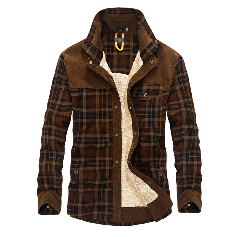 Winter Jacket Men Thicken Warm Fleece Jackets Coats Pure Cotton Plaid 