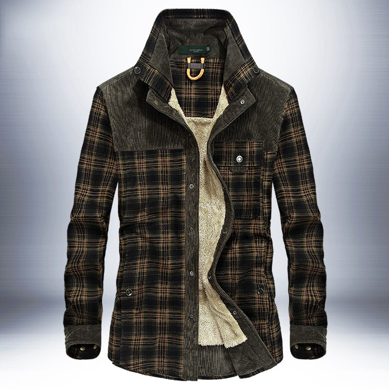 Winter Jacket Men Thicken Warm Fleece Jackets Coats Pure Cotton Plaid 