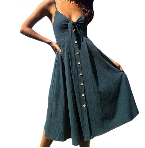 Women Summer Dresses Sleeveless Backless Strap Long Close-fitting Shea