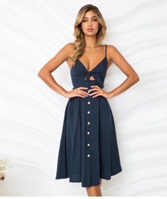 Women Summer Dresses Sleeveless Backless Strap Long Close-fitting Shea