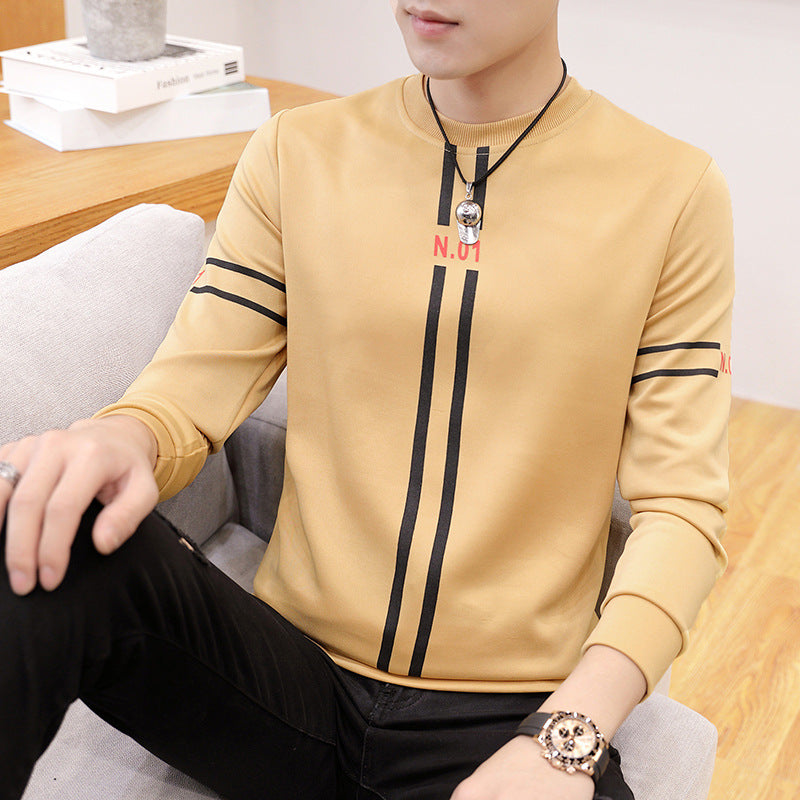 Spring and Autumn New mens printed long-sleeved T-shirt teen round neck