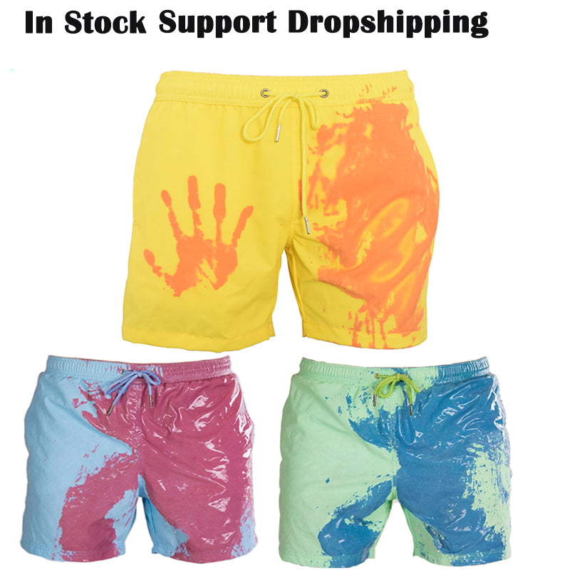 Magical Change Color Beach Shorts Summer Men Swimming Trunks Swimwear Swimsuit Quick Dry