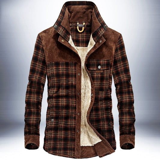 Winter Jacket Men Thicken Warm Fleece Jackets Coats Pure Cotton Plaid 