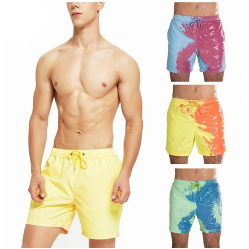 Magical Change Color Beach Shorts Summer Men Swimming Trunks Swimwear Swimsuit Quick Dry