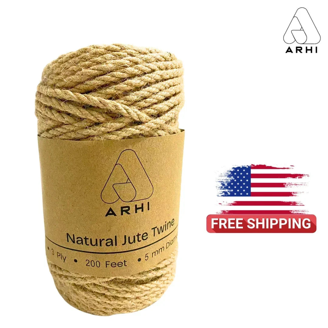 ARHI 200FT Natural Jute Twine Rope 5mm 3Ply for Gardening & Packing Craft USA