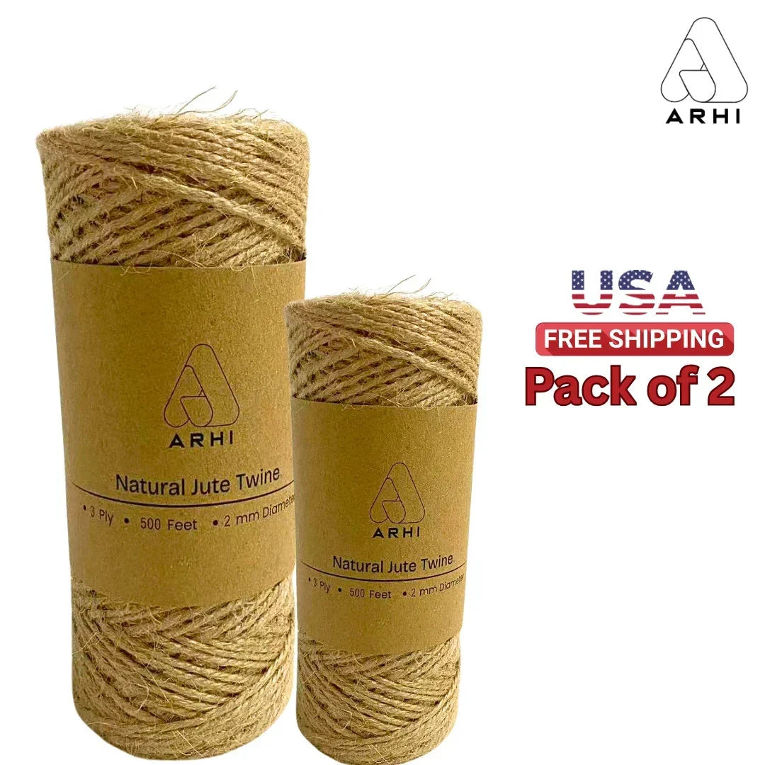 2 Pack ARHI 500FT Natural Jute Twine Rope 2mm 3Ply for Gardening & Packing Craft