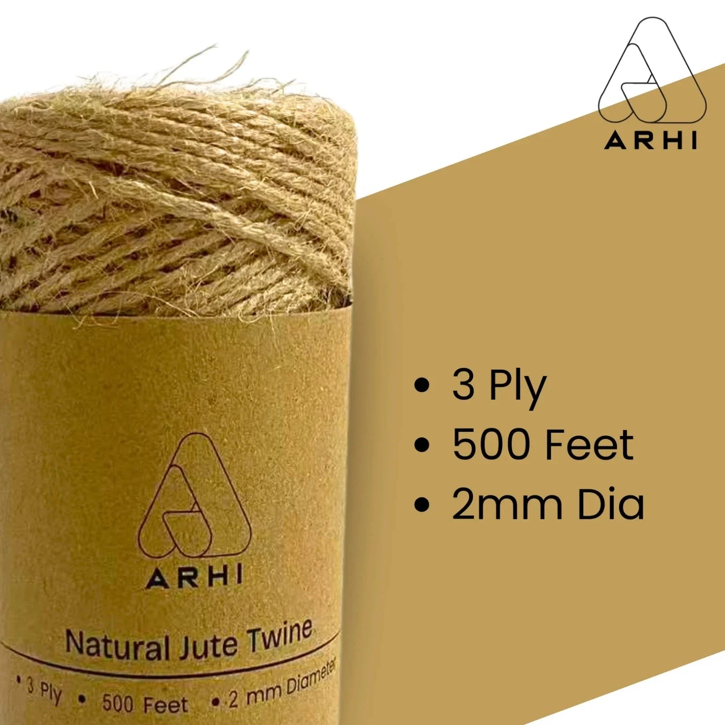2 Pack ARHI 500FT Natural Jute Twine Rope 2mm 3Ply for Gardening & Packing Craft