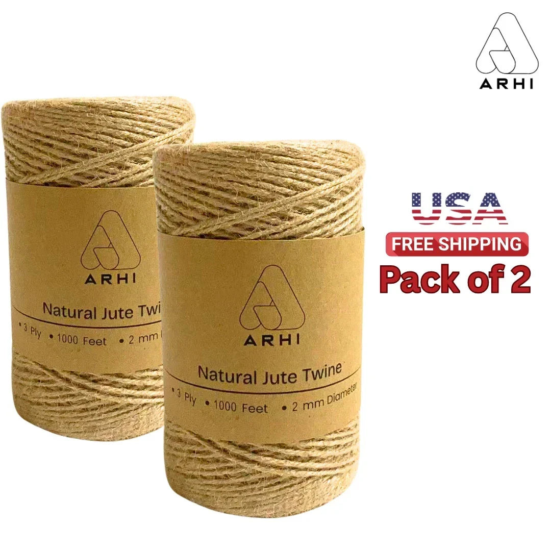 2Pack ARHI 1000FT Natural Jute Twine Rope 2mm 3Ply for Gardening & Packing Craft