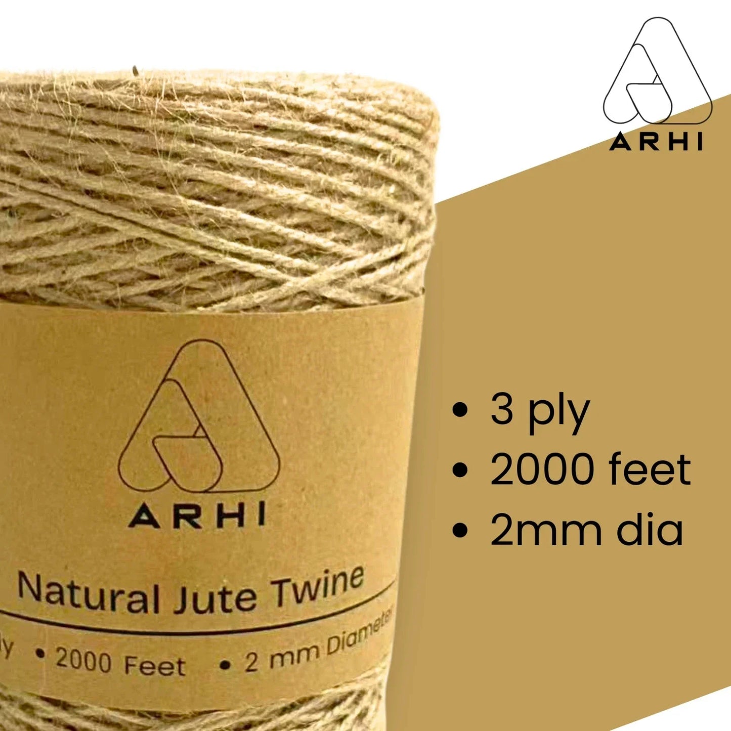 ARHI 2000FT Natural Jute Twine Rope 2mm 3Ply for Gardening & Packing Craft USA