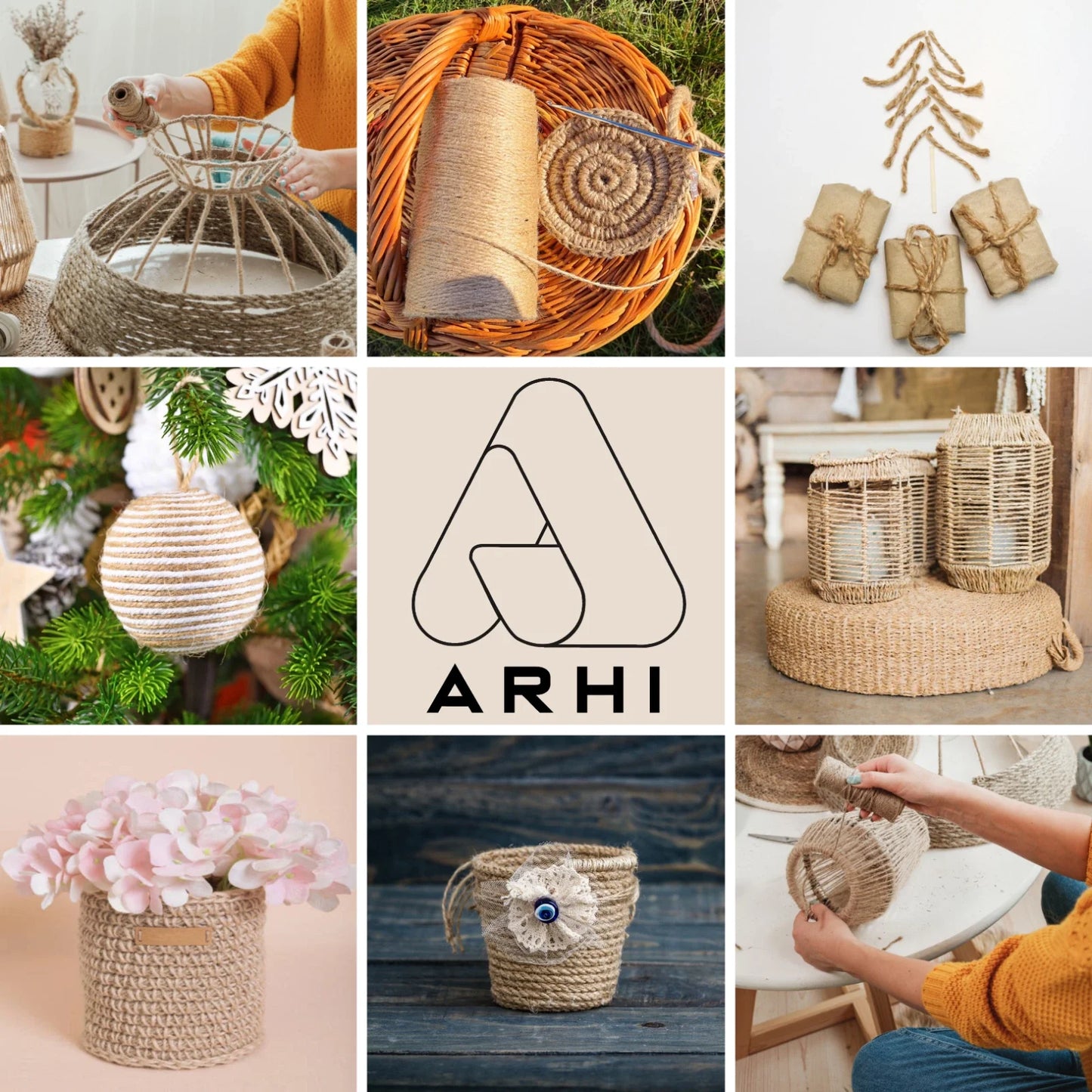 2 Pack ARHI 200FT Natural Jute Twine Rope 4mm 3Ply for Gardening & Packing Craft