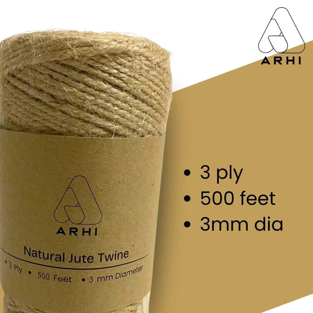 ARHI 500FT Natural Jute Twine Rope 3mm 3Ply for Gardening & Packing Craft USA