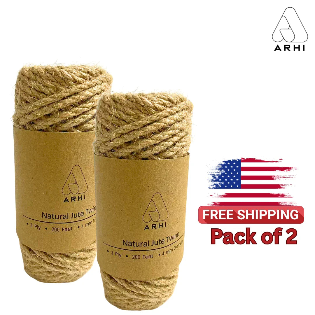 2 Pack ARHI 200FT Natural Jute Twine Rope 4mm 3Ply for Gardening & Packing Craft