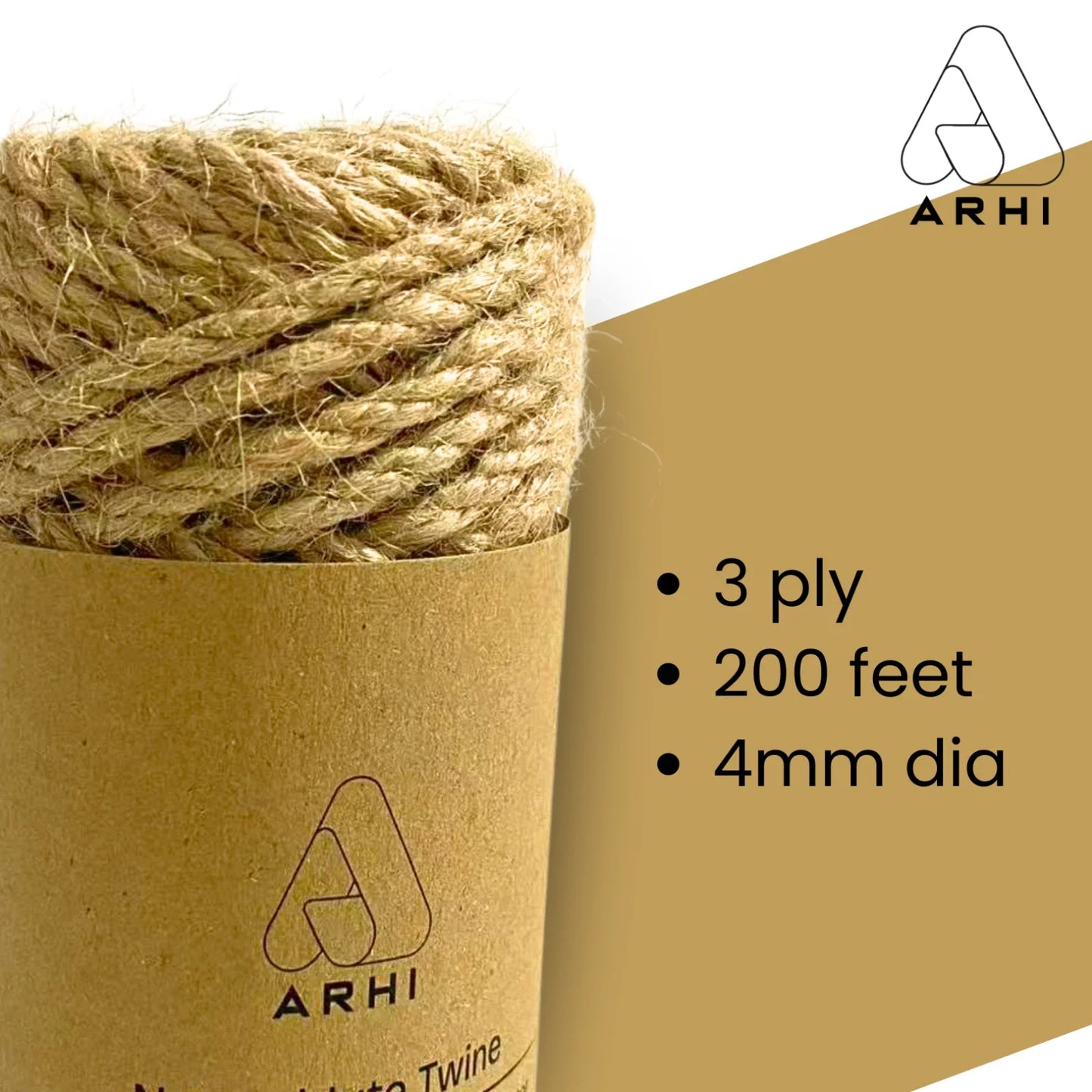 2 Pack ARHI 200FT Natural Jute Twine Rope 4mm 3Ply for Gardening & Packing Craft