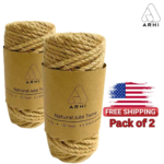 2 Pack ARHI 100FT Natural Jute Twine Rope 5mm 3Ply for Gardening & Packing Craft